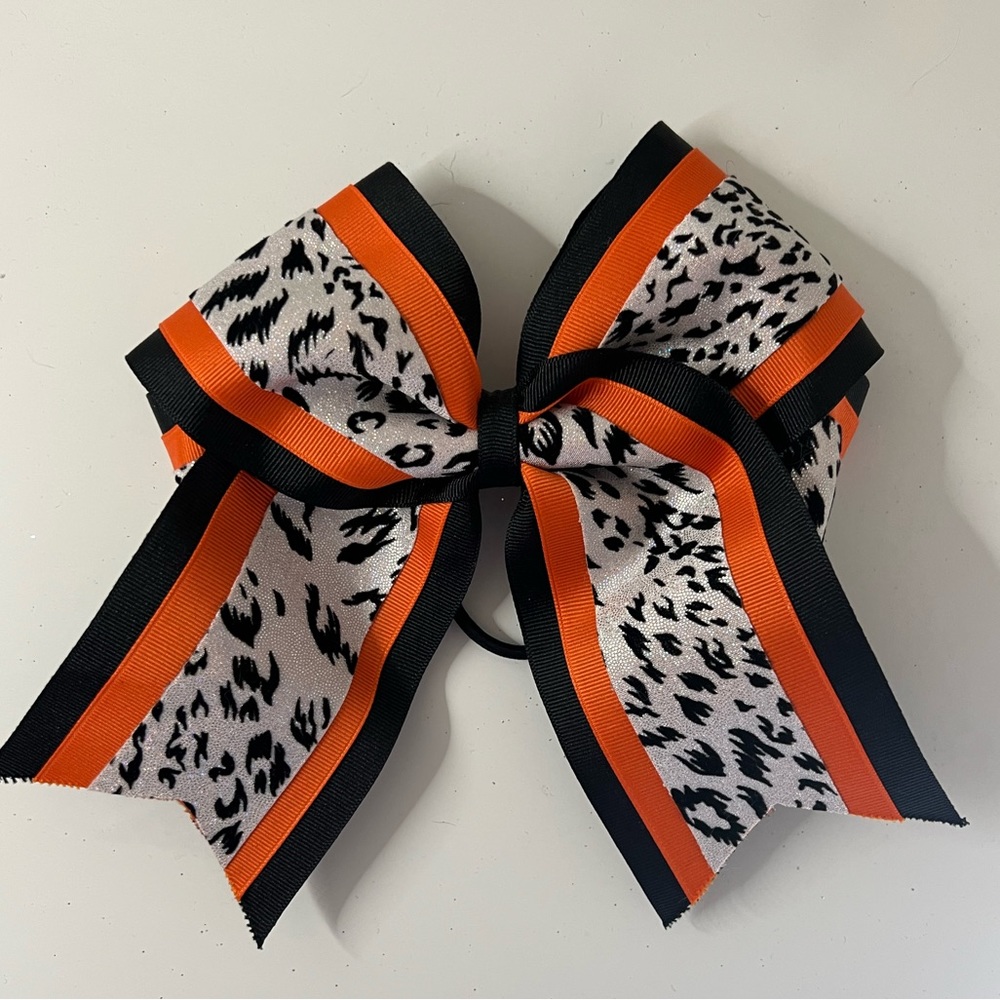 Black, Orange, and White, leopard Print Competition Cheer Bow